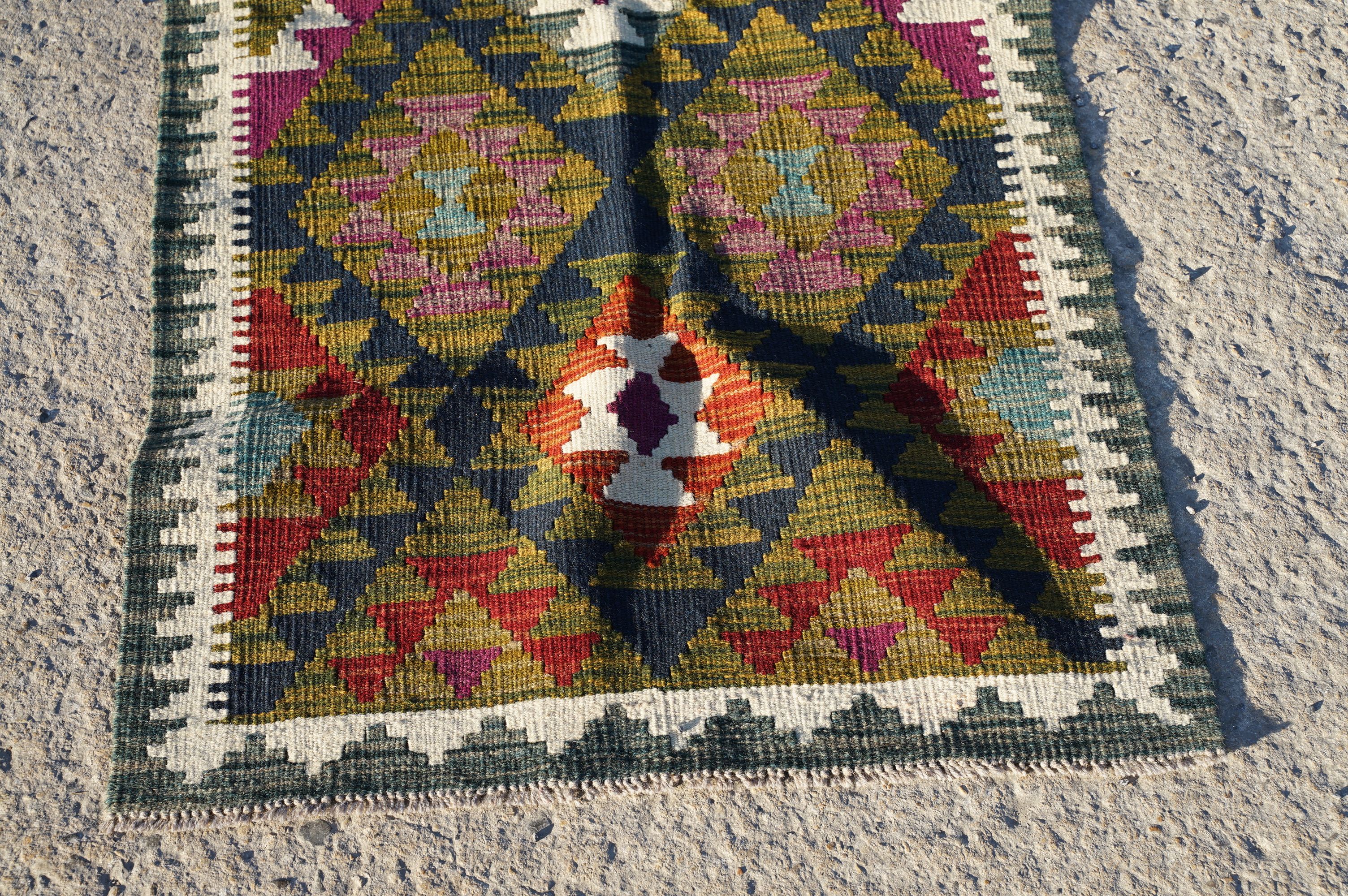 Woolen Hand Knotted Maimana Kilim Runner Rug, 288cm x 75cm - Image 3 of 6