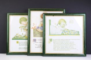 Three Mabel Lucie Attwell prints, comprising ' Go Right Thro' The Garden ', 28 x 21.5cm, ' God