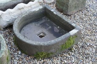 Stone sink of bow fronted form, measures approx 63cm x 67cm x 22cm