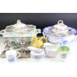 Assortment of 19th Century ceramics to include Wedgwood Moresque tureens, aesthetic movement teacup,