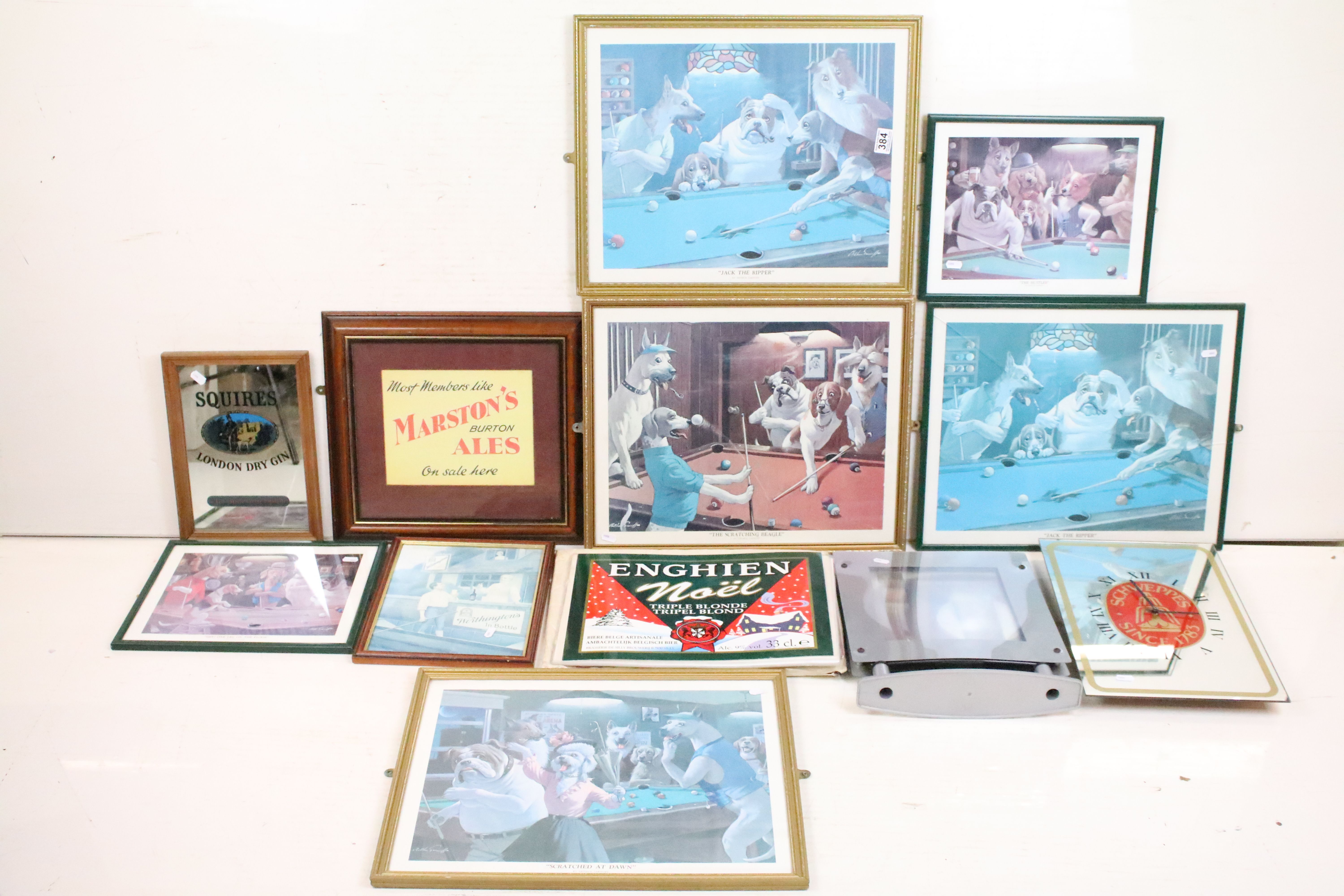 A group of Brewery related collectables to include advertising sign, Schweppes mirror clock and a