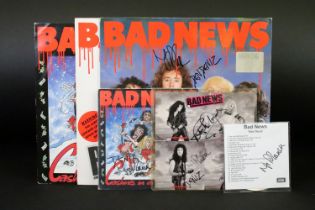 Vinyl / CD / Autographs - 2 albums, 2 7” single, one 12” and a promo CD by Bad News, some signed: