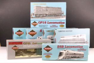 Seven boxed Life Like Trains Proto Series 2000 HO gauge locomotives to include GP18 RM587126, GP7