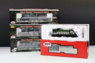 Three boxed Atlas Master HO gauge locomotives to include #9016 Dash 8-40B Locomotive Norfolk