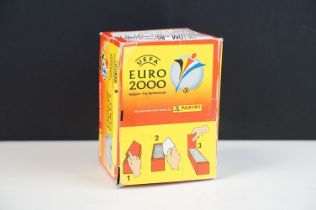 Panini UEFA Euro 2000 retail box containing 100 packets of football stickers. (Box seal appears to