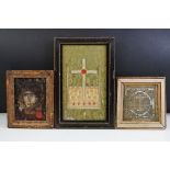 Three Framed Ecclesiastical Artifacts to include Two Icons (one inscribed in Russian) and a Gilt