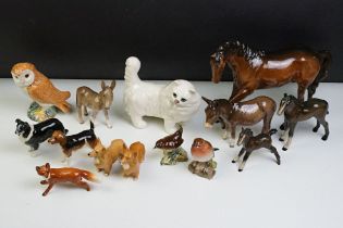 Collection of 14 Beswick porcelain animal & bird figures, to include brown gloss horse (18cm