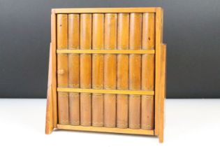 Mid century Wooden Calligraphy Box, the single door formed as rows of leather bound books opening to