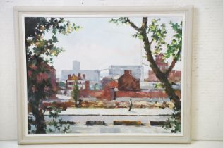 Elizabeth Masterman, Impressionist Oils on Canvas View of Liverpool with figure titled ‘ To the