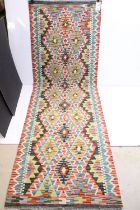 Hand Knotted Woolen Chobi Kilim Runner Rug, 245cm x 81cm