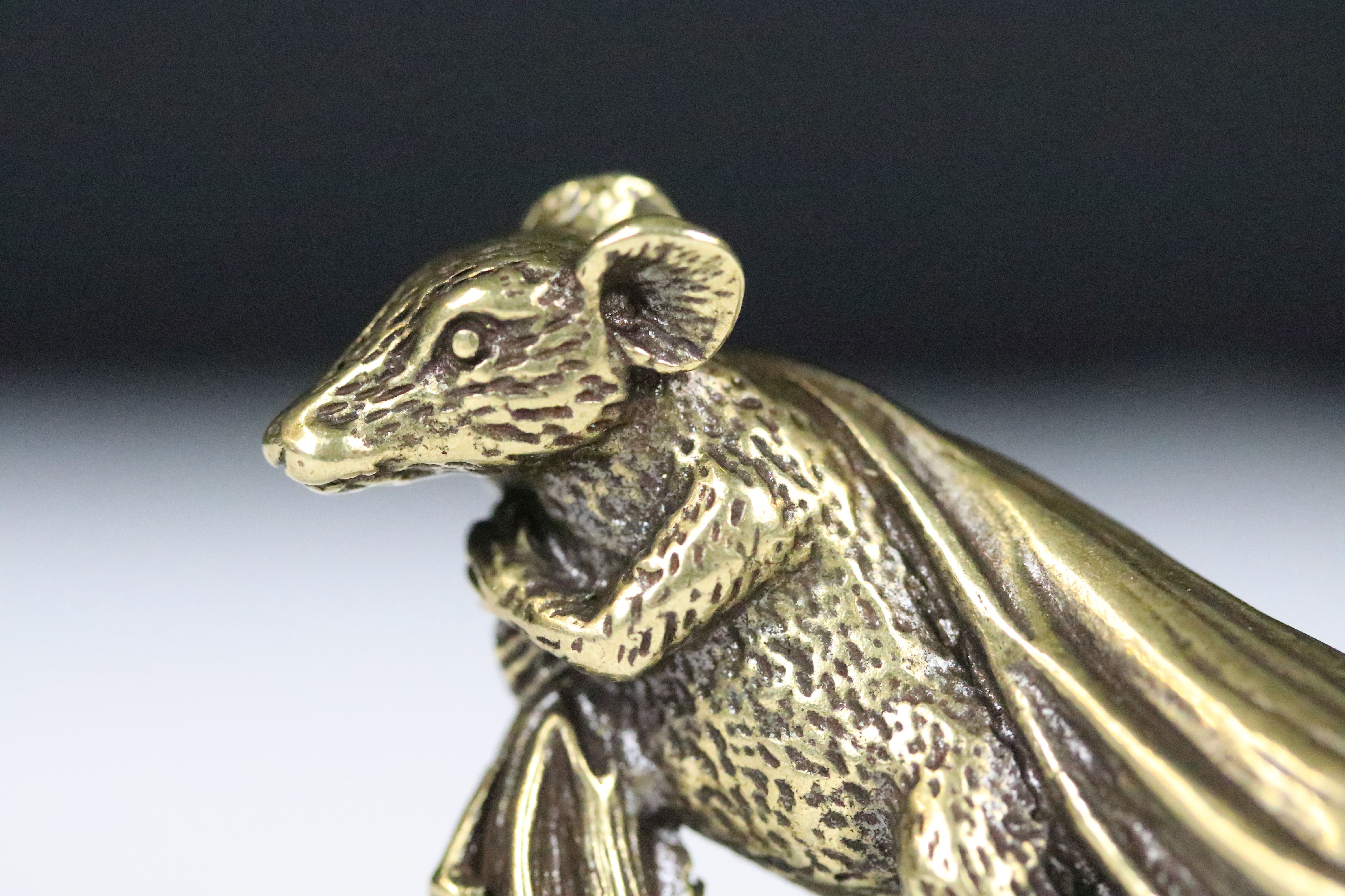 A Chinese ornamental Solid brass lucky fortune rat with character marks to bag, measures approx - Image 2 of 5