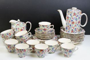 Royal Winton / Grimwades ' Old Cottage Chintz ' pattern tea set, to include teapot, water jug, 12