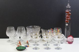 Mixed glassware to include a set of six Babycham adverting glasses, Galileo thermometer (38.5cm