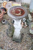 Reconstituted stone bird bath in the form of a classical maiden (approx 95cm high), together with