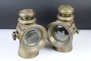 Jos. Lucas Ltd - Two early 20th C Lucas 'King of the Road' brass car lamps, no. 524, approx 26cm