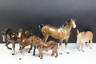 Beswick - Three Beswick brown gloss horses (tallest approx 21.5cm) and a Beswick Donkey (matt