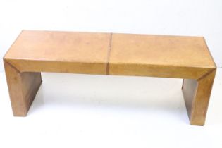 20th century Leather covered Window Seat of box form, 40cm high x 117cm long x 40cm deep