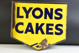 Advertising - Lyons Cakes double-sided enamel wall sign, approx 44.5cm W x 39.5cm H