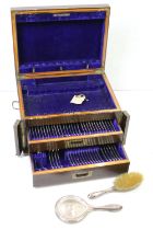 A two drawer canteen of silver plated cutlery together with a hallmarked sterling silver hand mirror