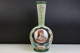 Late 19th / Early 20th century Opaque Glass Vase decorated with a central panel of a young lady