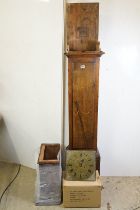 18th century Eight Day Oak Longcase Clock, the square hood housing a Brass Dial with Arabic and