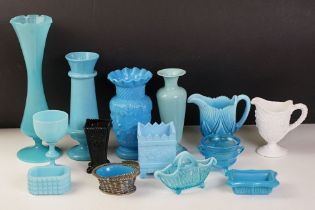 Collection of pressed glassware, mostly late 19th century examples, to include opaline glass,