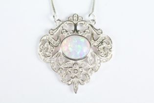 Silver and CZ Pendant with central opal panel