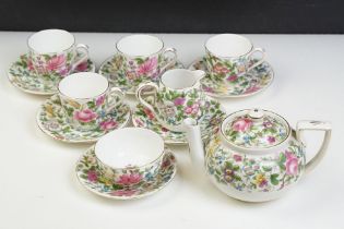 Early 20th Century Crown Staffordshire part tea service including four tea cups, six saucers, tea