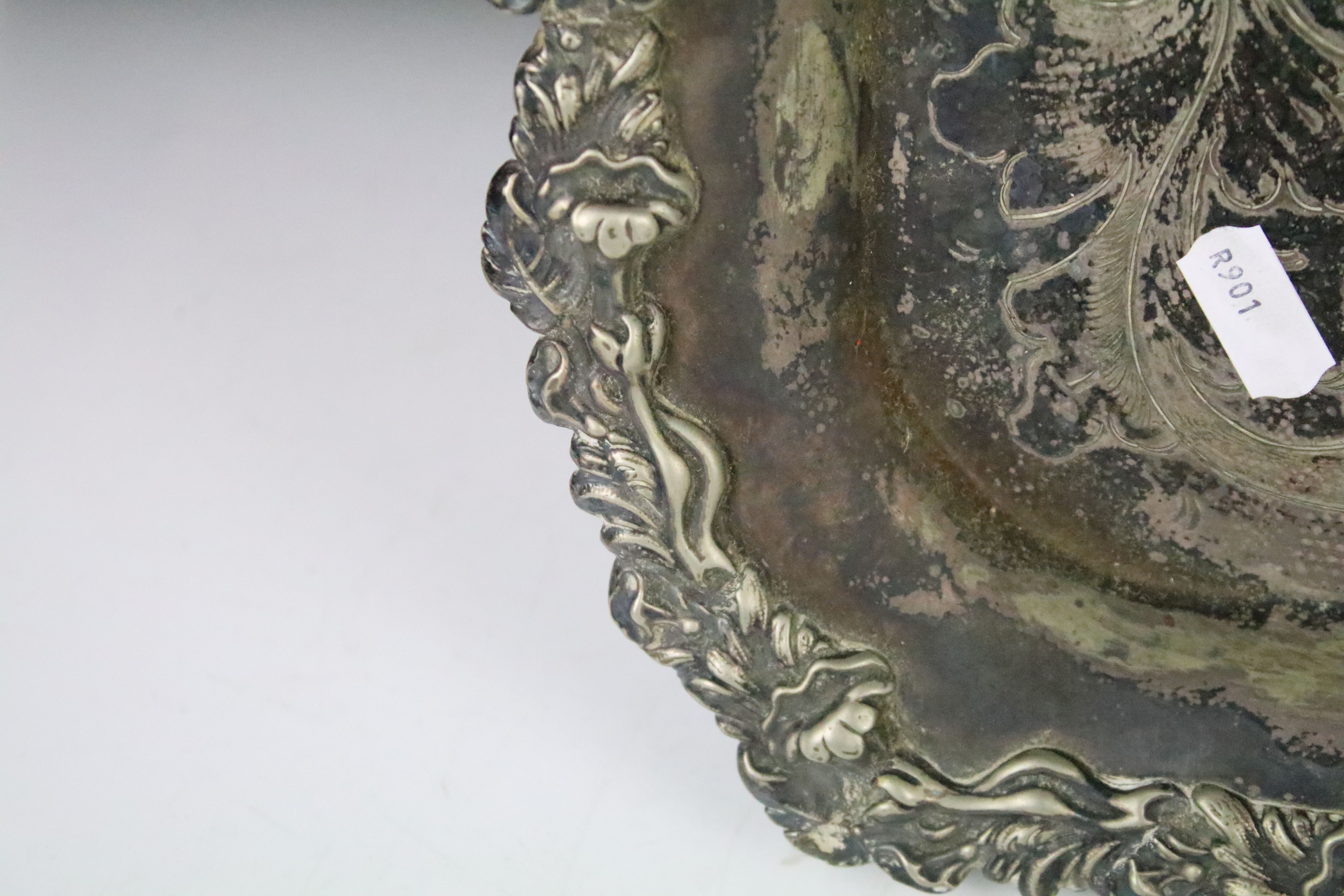 Late 19th / early 20th century silver plated rectangular serving tray with cast scrolling & floral - Image 3 of 7