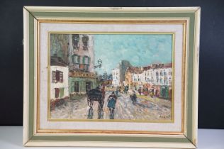 Oil on Panel, signed Continental Impressionist City Scape with Figures and Horse & Cart, 23.5cm x