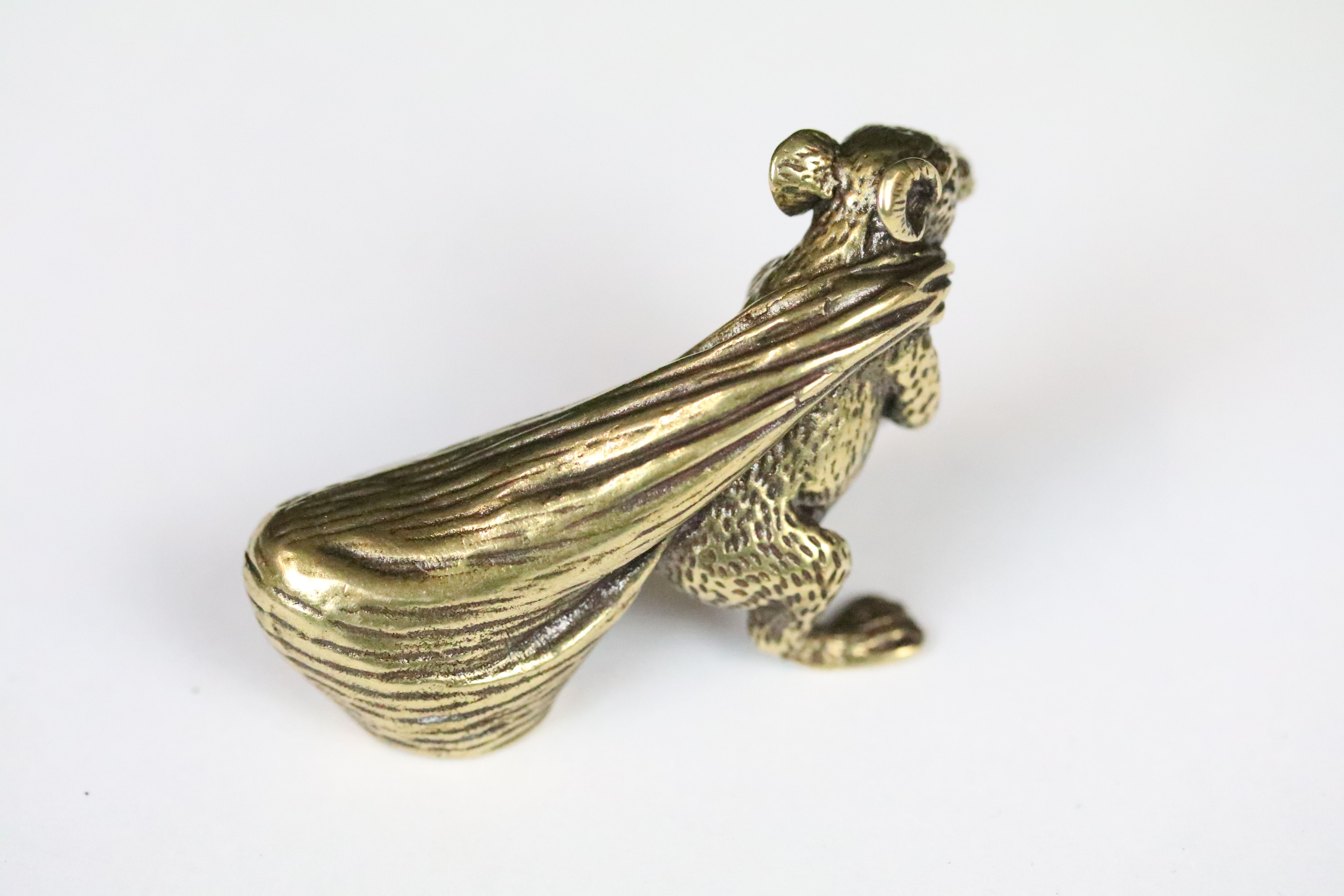 A Chinese ornamental Solid brass lucky fortune rat with character marks to bag, measures approx - Image 3 of 5
