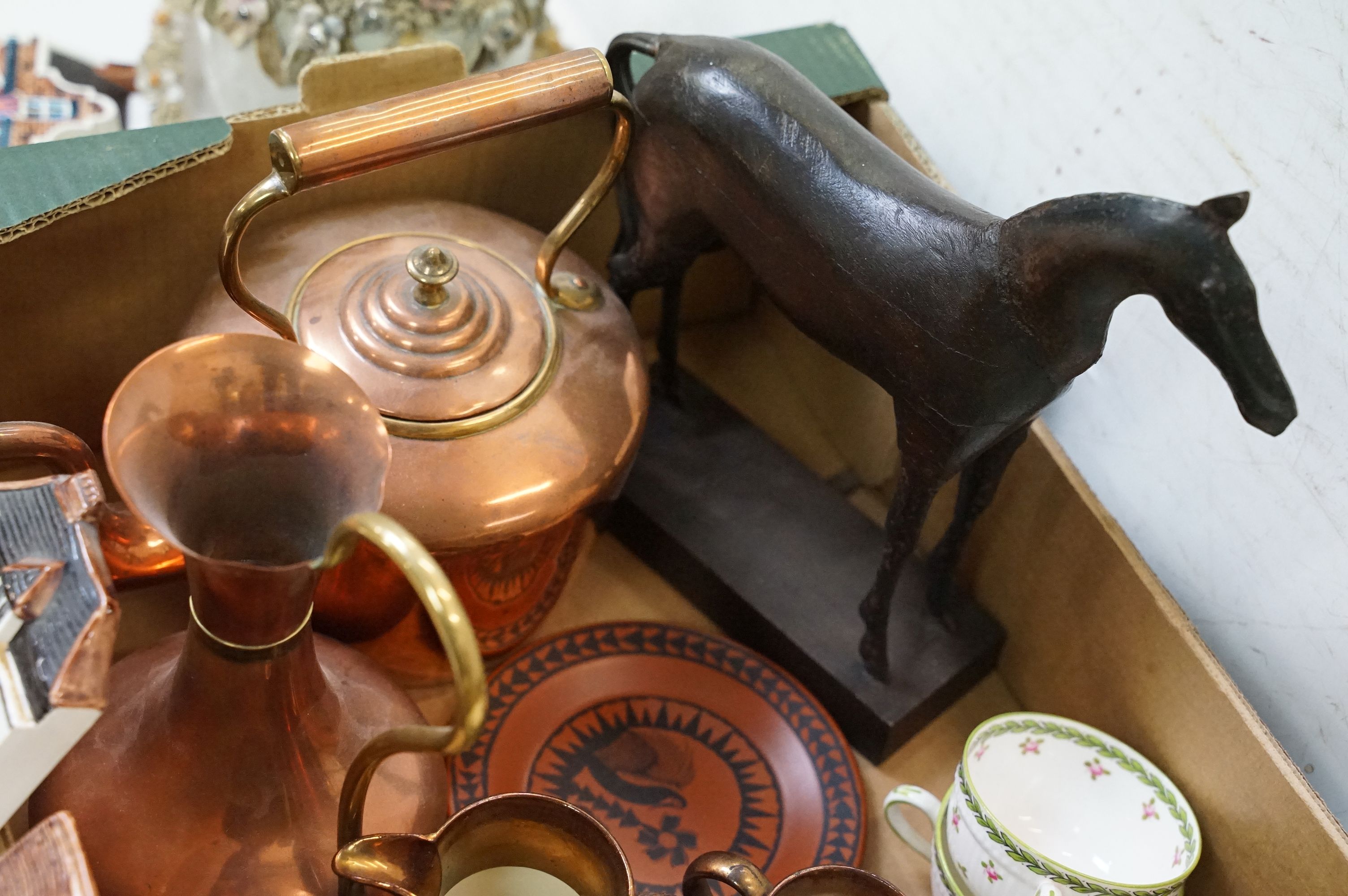 Mixed ceramics & collectables to include a copper kettle, copper jug, wooden model of a horse, 'A - Image 6 of 8
