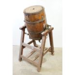 Early 20th century ' Bamber & Co of Preston ' Metal Bound Coopered Oak Butter Churn held on a stand,