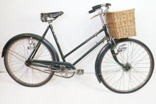 Vintage BSA Waverley bicycle, in dark green, with Dunlop leather saddle, Sturmey Archer brakes,