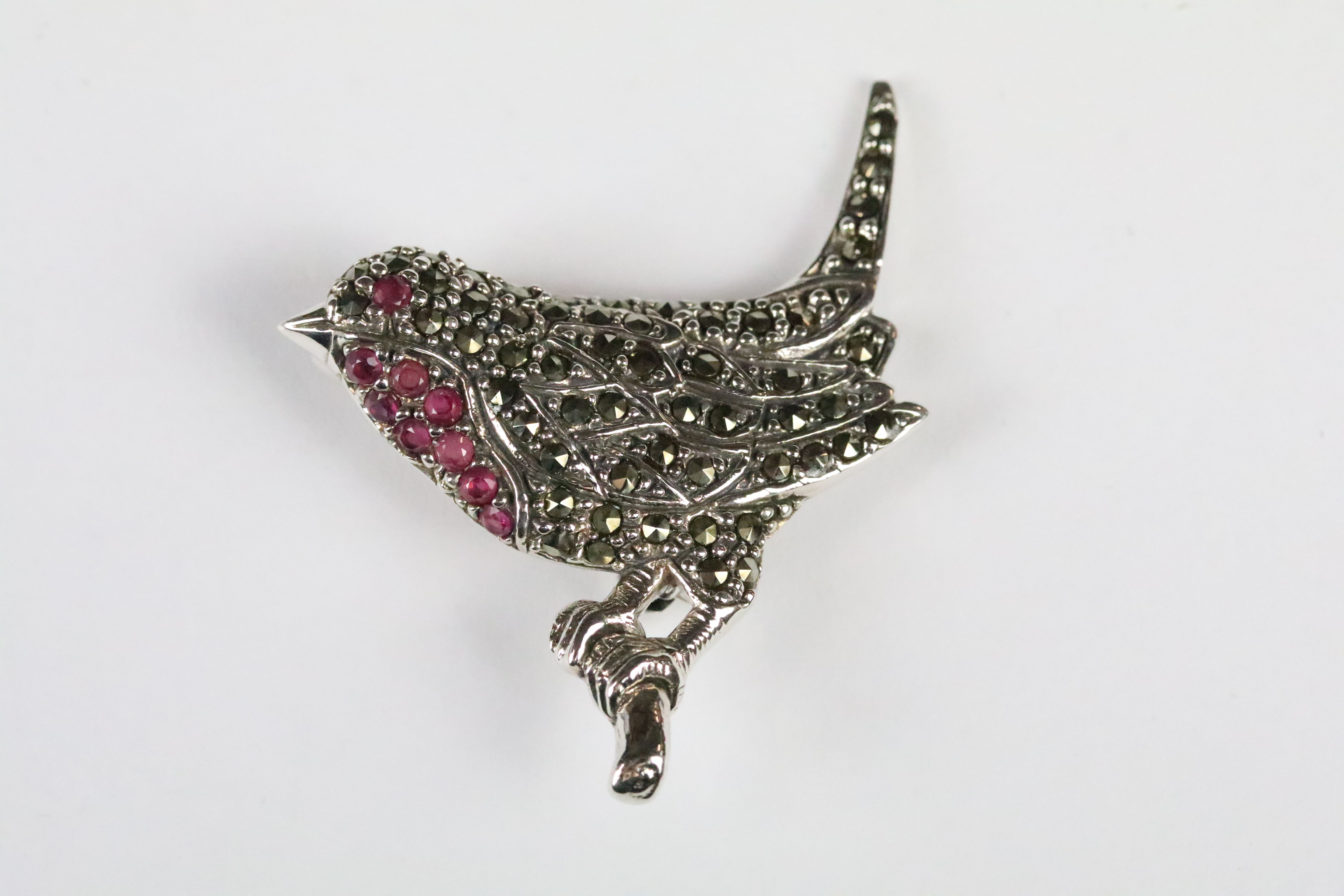 Silver and Marcasite Robin Brooch - Pendant