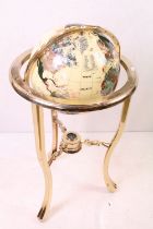 Gemstone style Pale Yellow Globe on gilt metal stand fitted with a compass, 86cm high x 48cm