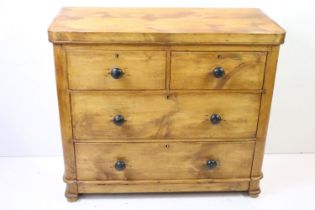 Victorian Pine Chest of Two Short over Two Long Drawers, 83cm high x 97cm wide x 44cm deep