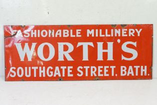 Early 20th Century local interest Worth's Fashionable Millinery Southgate Street, Bath enamel sign