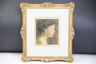 Early 20th century English School Pierced Gilt Framed Oil Painting Portrait of a Girl in profile,