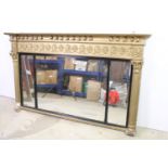 19th century Gilt Framed Triple-panel Overmantel Mirror with classical decoration, 77cm high x 132cm