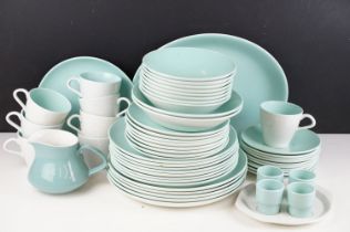 Poole Pottery pale blue twin-tone tea & dinner ware, to include 8 teacups, 10 saucers, serving dish,