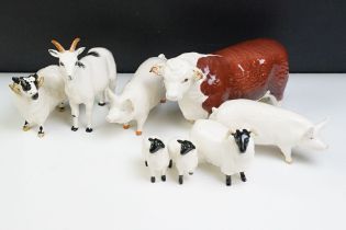 Seven Beswick porcelain animal figures to include a Hereford 'Champion of Champions' Bull, 2 x