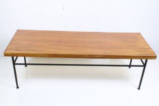 Retro Mid century Teak Rectangular Coffee Table raised on slender black metal legs, 39cm high x