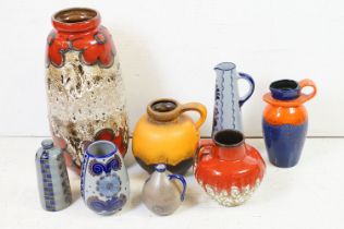 Collection of eight German / West German pottery jugs & vases featuring a large West German fat lava