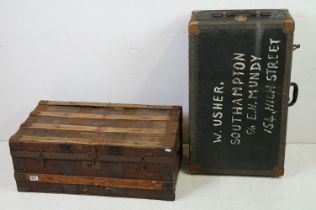 Early 20th century Canvas covered Travelling Trunk, 28cm high x 76cm long together with another