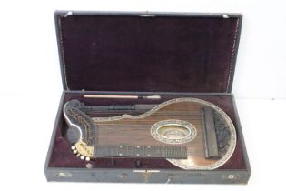 L. Jacob of Stuttgart - An antique harp with carved wooden scrolling & inlaid abalone shell