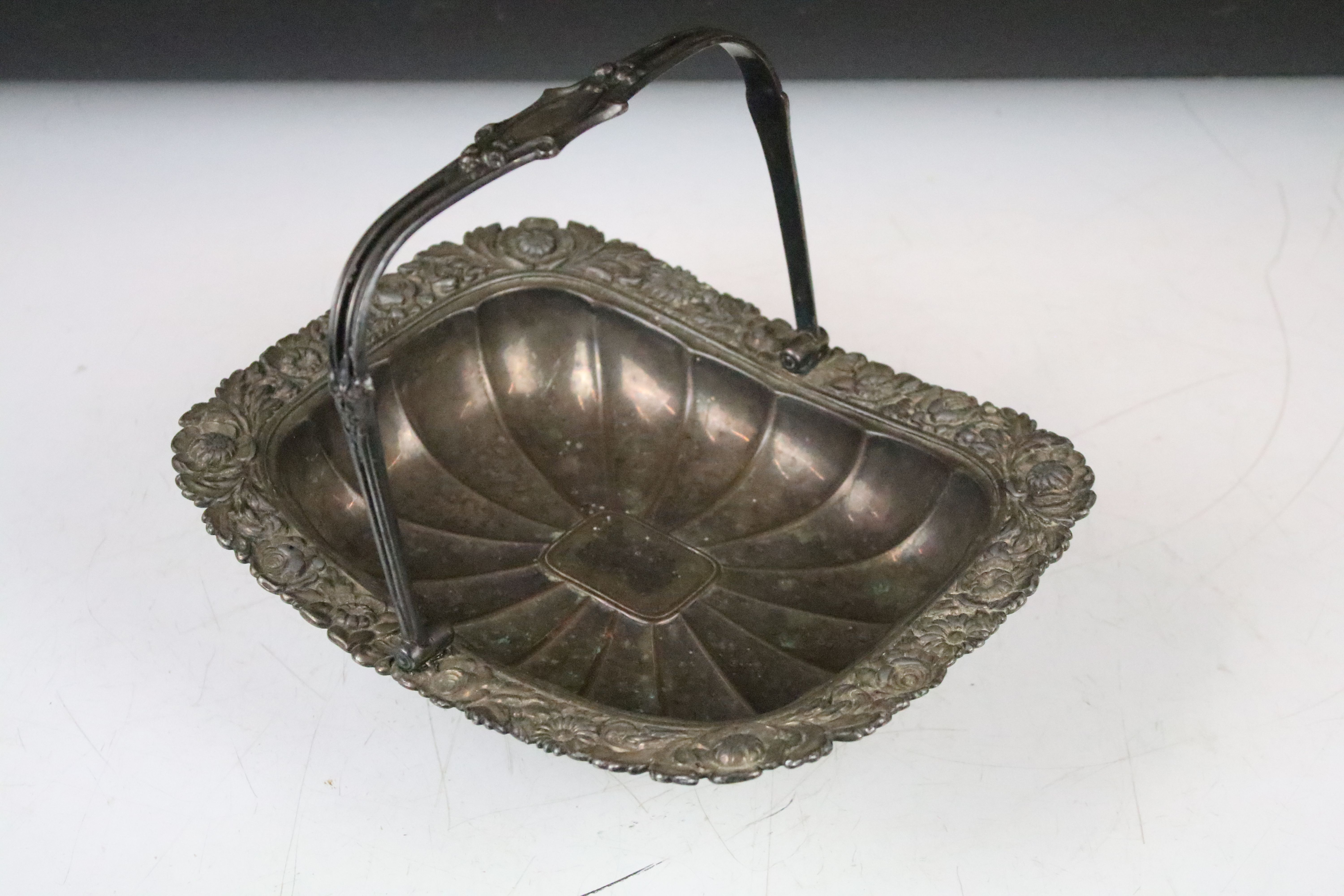 Late 19th / early 20th century silver plated rectangular serving tray with cast scrolling & floral - Image 6 of 7