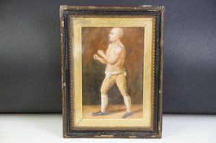 Framed Oil Painting of an 18th century Bare Fist Boxer, 28cm x 18.5cm