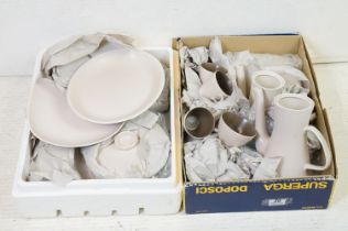 Poole pottery twin tone sepia mushroom tea and dinner service. Two boxes.