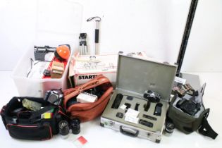 Collection of photographic equipment to include cameras, lenses & accessories, featuring Pentax ME